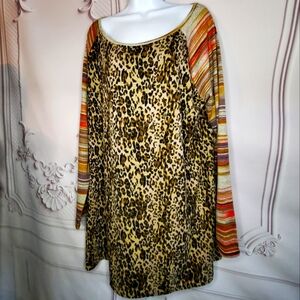 Glitzy Girls Animal Print & Stripes Top Size 2X